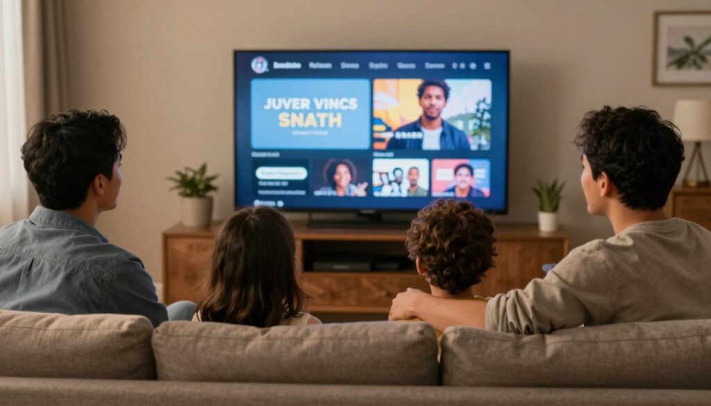 tevreden gezin kijkt naar legale IPTV